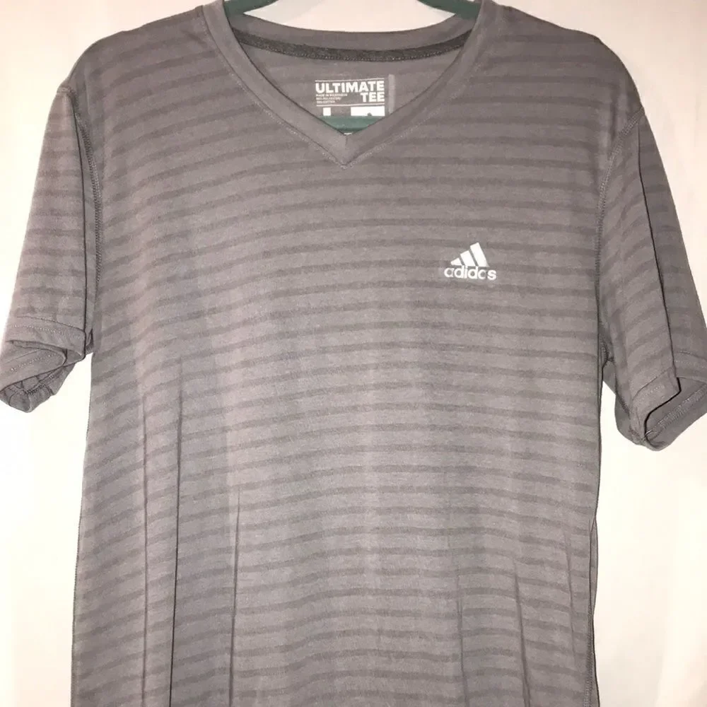 Adidas by 424 Men's Gray Climalite Stripe V-Neck Short Sleeve T-Shirt Size Large